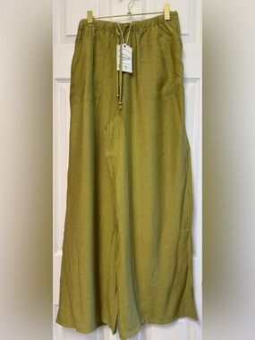 Women's Olive Green Wide Leg Linen Skirt